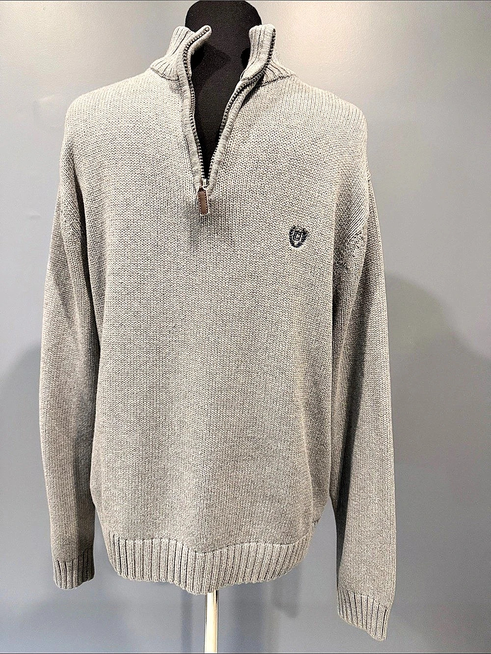 Chaps Men's Quarter Zip Mock Neck Pullover Sweater, Gray